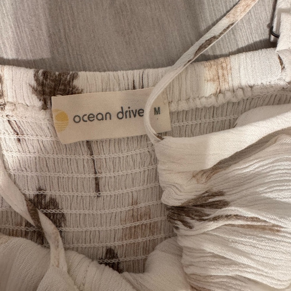 Ocean Drive Cream with palm tree  Sleeveless thin strap dress - Picture 2 of 2